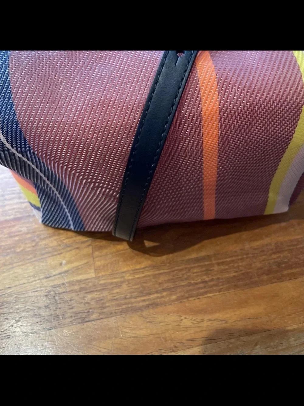 Mulberry Striped Canvas Tote in Brown with Black Handles